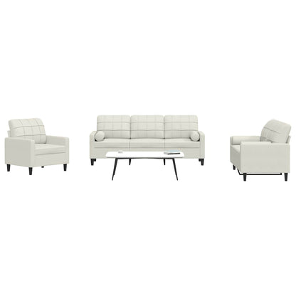 Set di Divani 3 pz con Cuscini e Rinforzi Crema in Velluto | homemem39