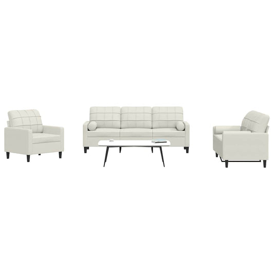 Set di Divani 3 pz con Cuscini e Rinforzi Crema in Velluto | homemem39