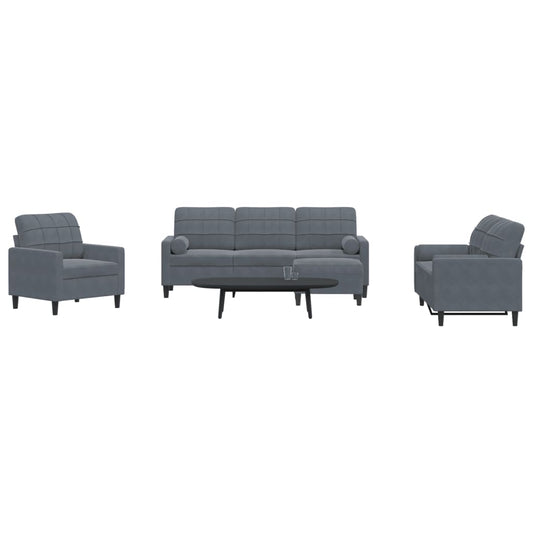 Set di Divani 4 pz con Cuscini e Rinforzi Grigio Scuro Velluto | homemem39