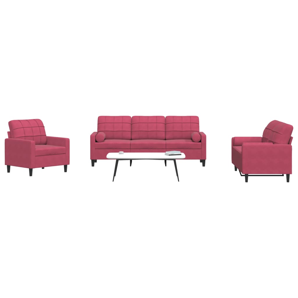 Set di Divani 4 pz con Cuscini e Rinforzi Rosso Vino in Velluto | homemem39