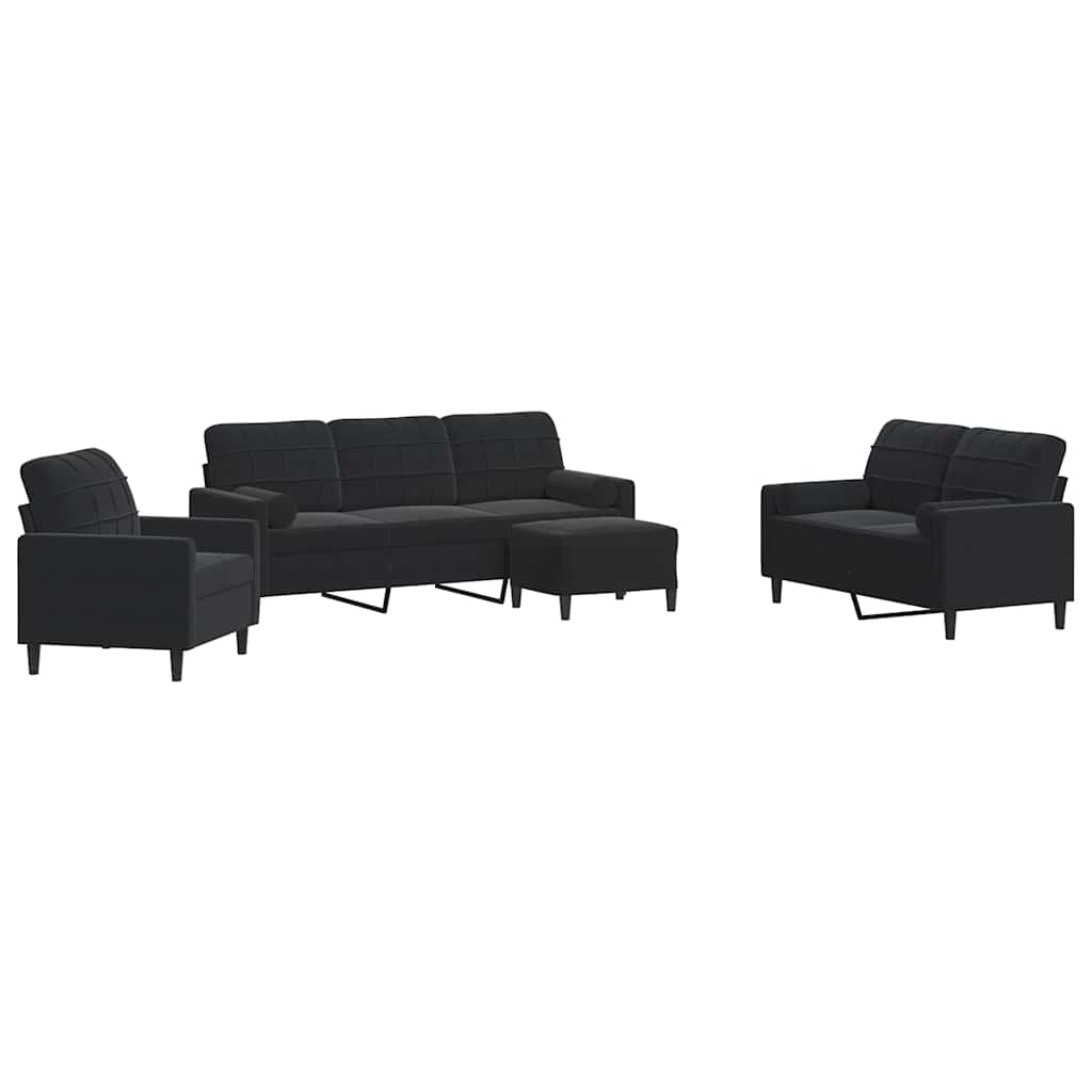 Set di Divani 4 pz con Cuscini e Rinforzi Nero in Velluto | homemem39