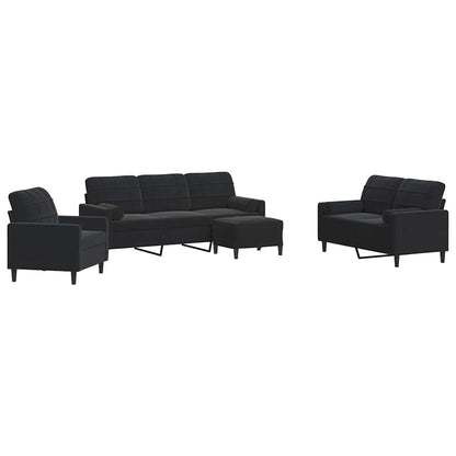 Set di Divani 4 pz con Cuscini e Rinforzi Nero in Velluto | homemem39