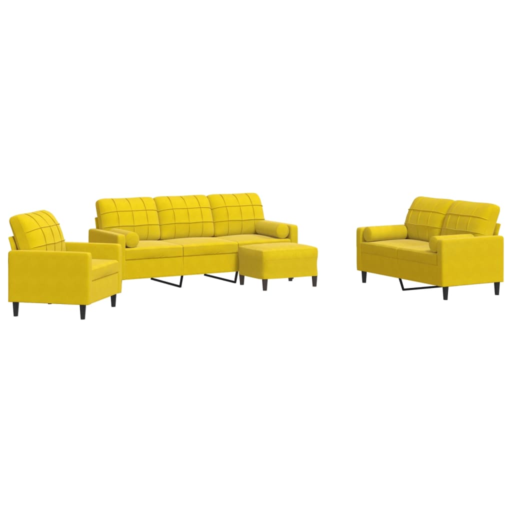 Set di Divani 4 pz con Cuscini e Rinforzi Giallo in Velluto - homemem39