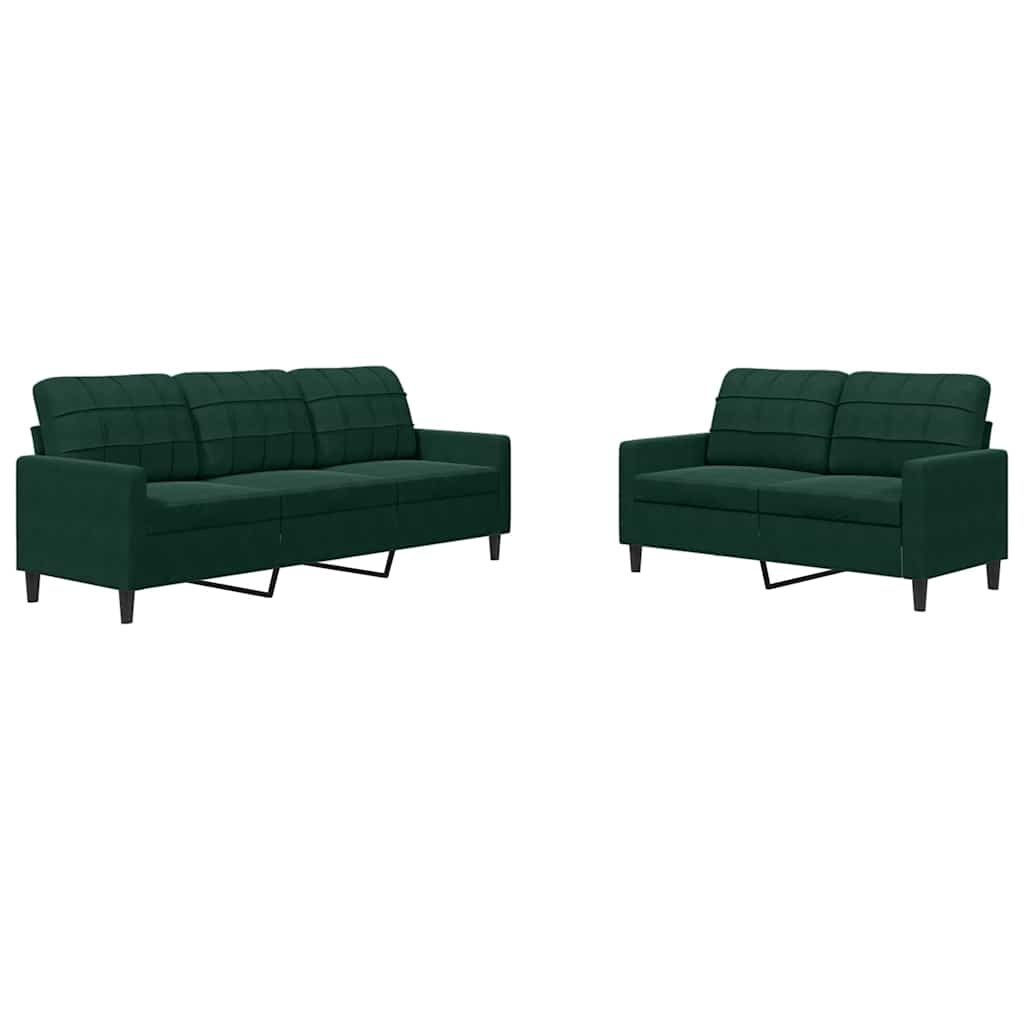 Set di Divani 2 pz con Cuscini Verde scuro in Velluto