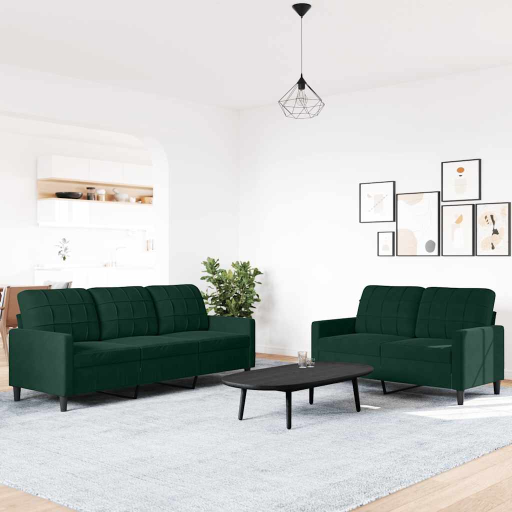 Set di Divani 2 pz con Cuscini Verde scuro in Velluto