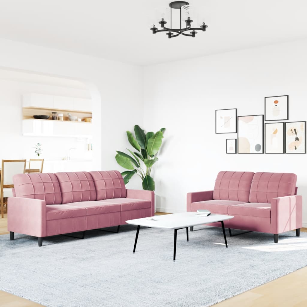 Set di Divani 2 pz con Cuscini rosa in Velluto | homemem39