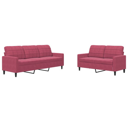 Set di Divani 2 pz con Cuscini Rosso Vino in Velluto | homemem39