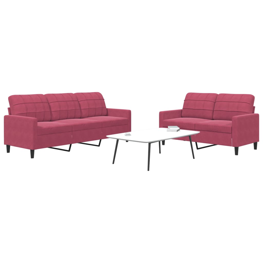 Set di Divani 2 pz con Cuscini Rosso Vino in Velluto - homemem39