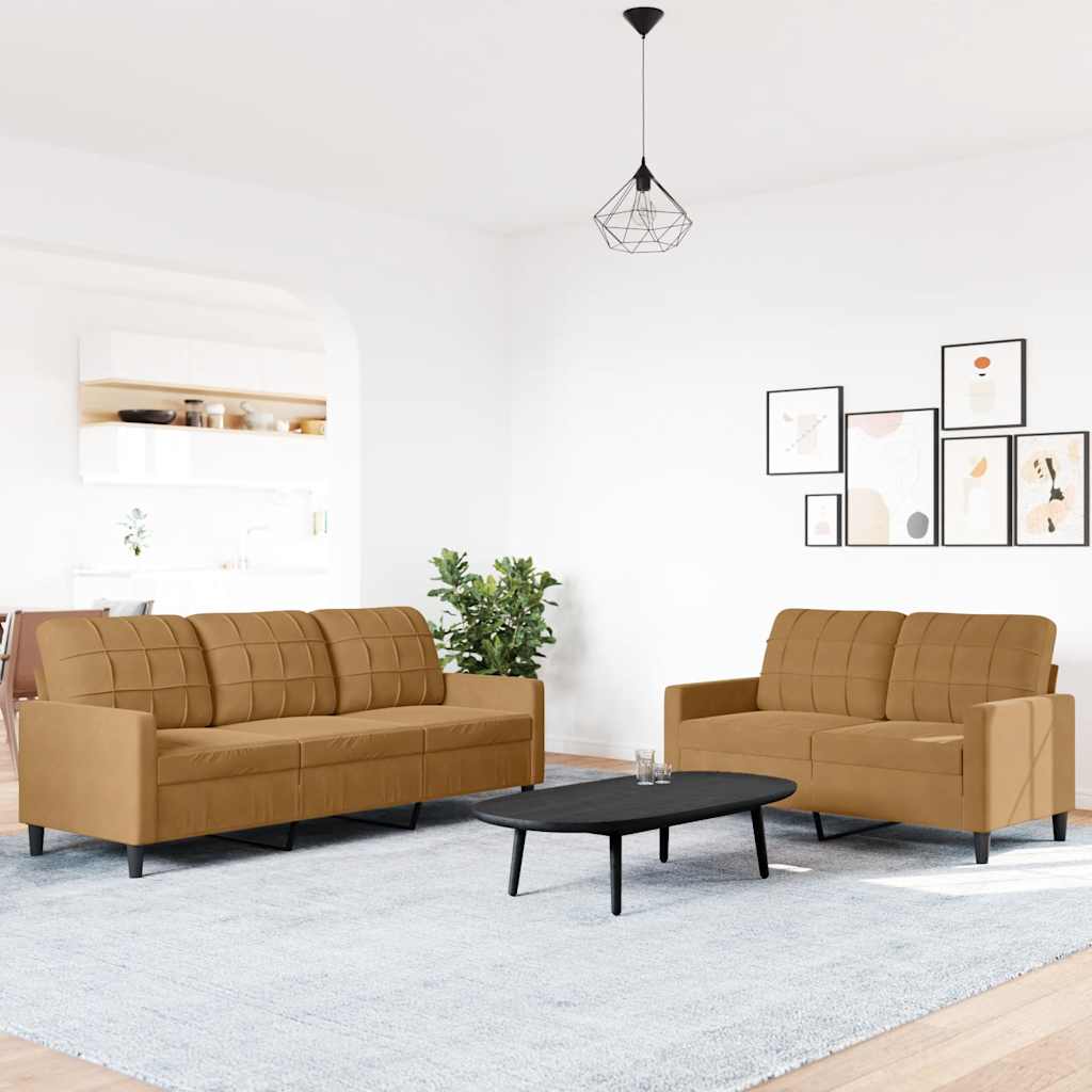 Set di Divani 2 pz con Cuscini Marrone in Velluto