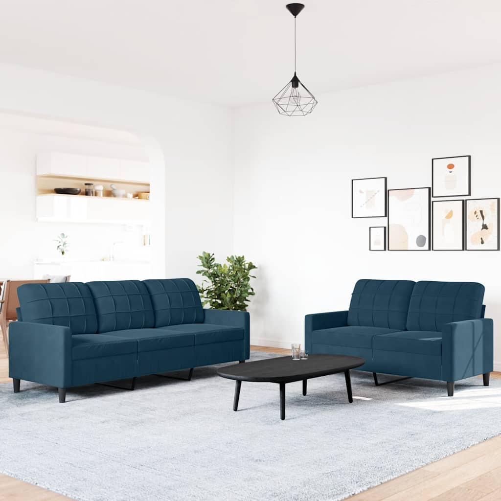 Set di Divani 2 pz con Cuscini Blu in Velluto | homemem39