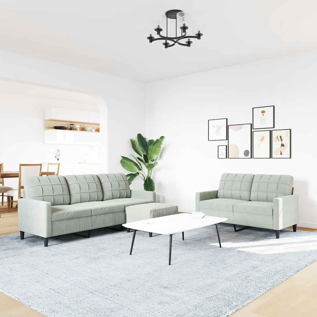 Set di Divani 3 pz con Cuscini Grigio Chiaro in Velluto | homemem39