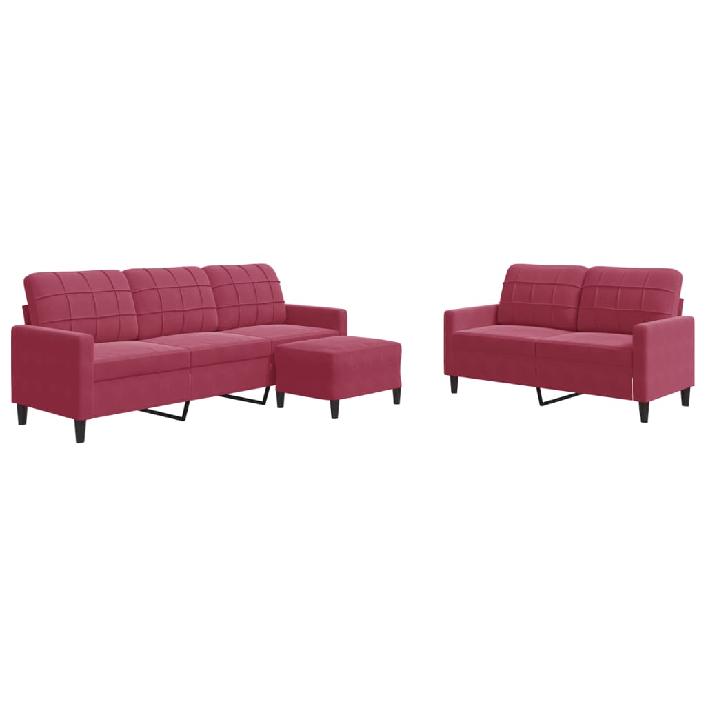 Set di Divani 3 pz con Cuscini Rosso Vino in Velluto | homemem39