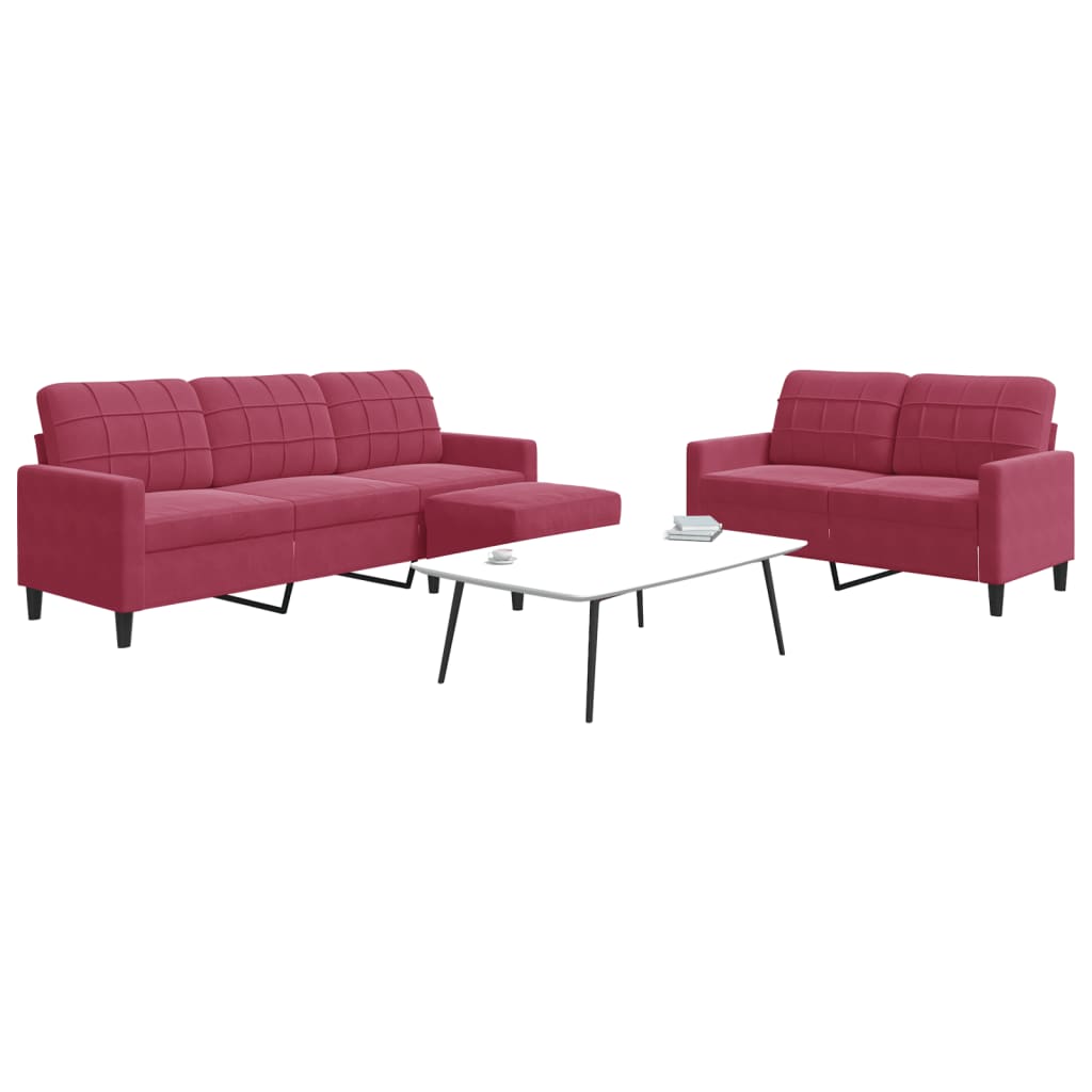 Set di Divani 3 pz con Cuscini Rosso Vino in Velluto | homemem39