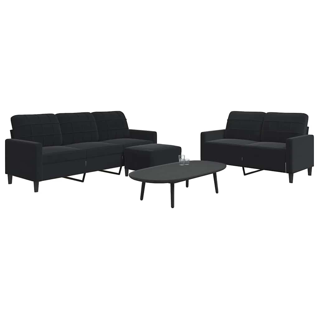 Set di Divani 3 pz con Cuscini Nero in Velluto | homemem39