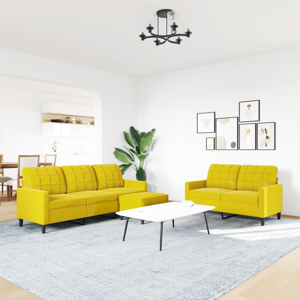 Set di Divani 3 pz con Cuscini giallo in Velluto - homemem39