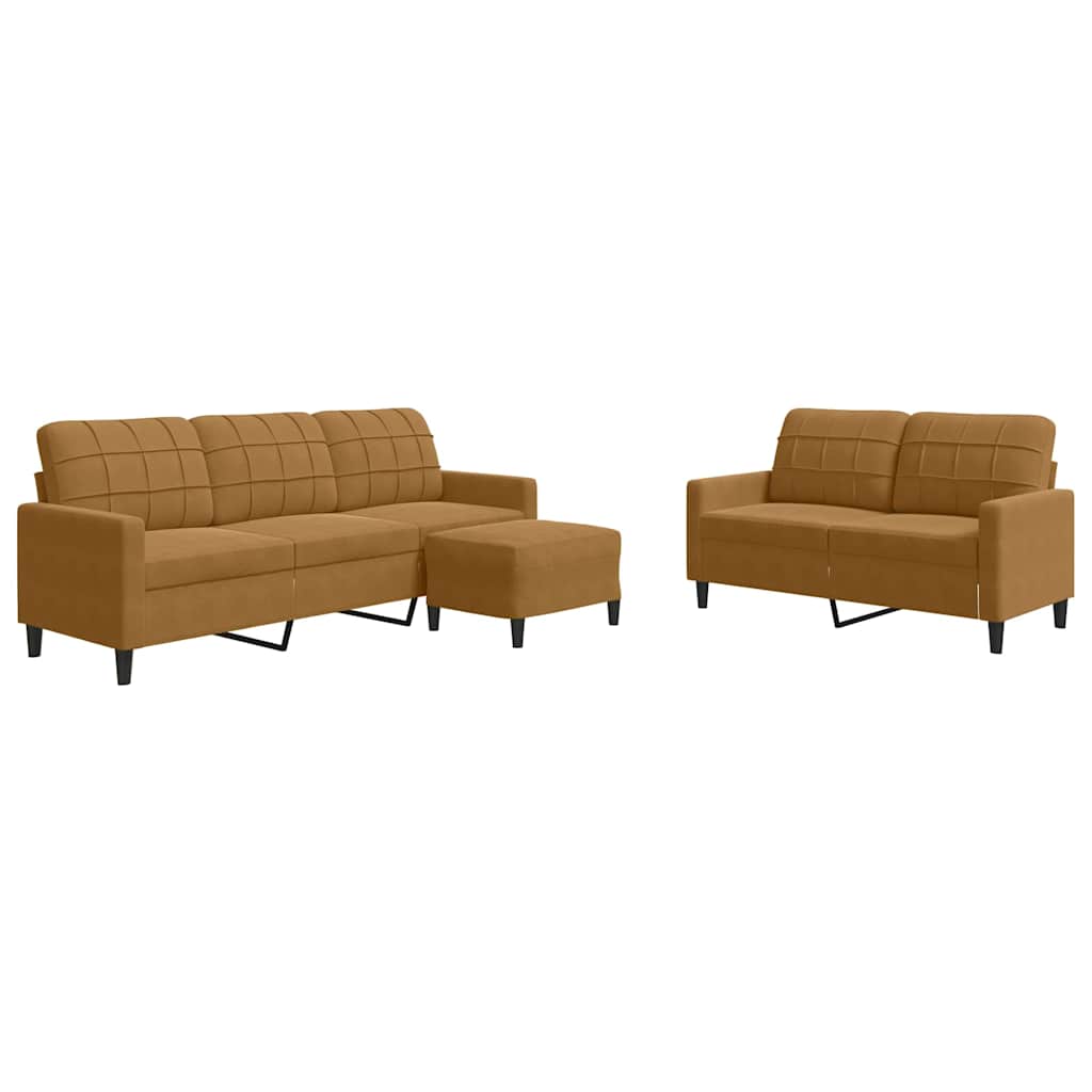 Set di Divani 3 pz con Cuscini Marrone in Velluto | homemem39
