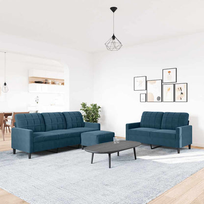 Set di Divani 3 pz con Cuscini Blu in Velluto | homemem39