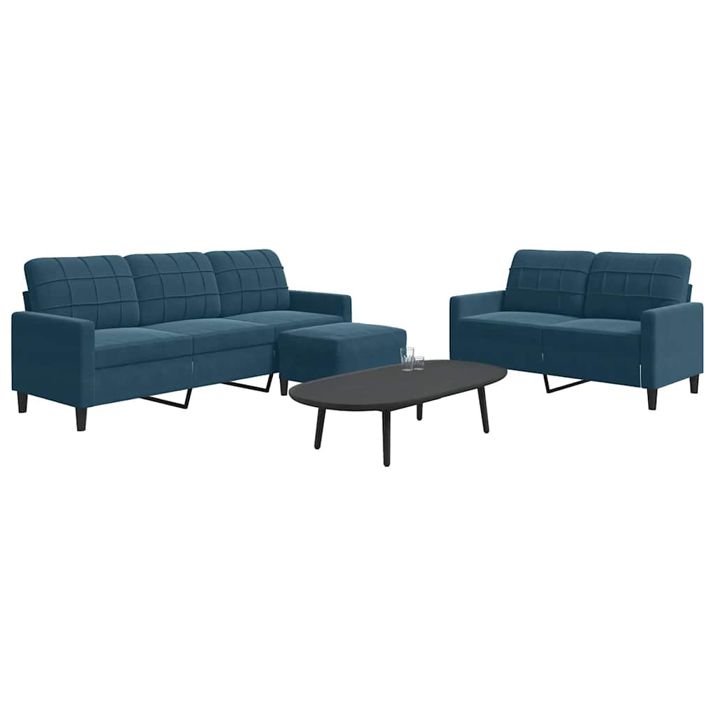 Set di Divani 3 pz con Cuscini Blu in Velluto | homemem39
