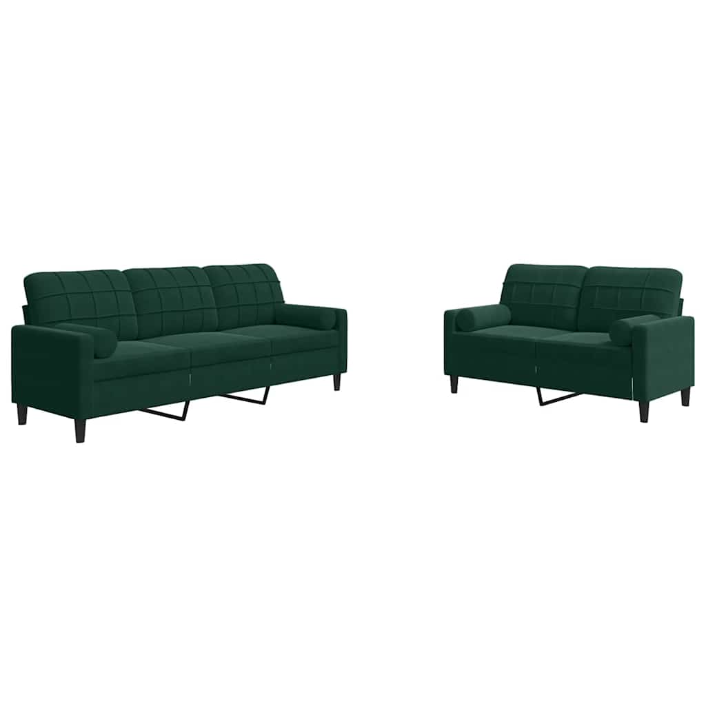 Set di Divani 2 pz con Cuscini e Rinforzi Verde scuro Velluto | homemem39