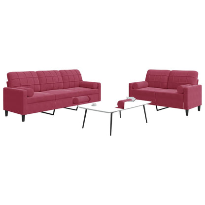 Set di Divani 2 pz con Cuscini e Rinforzi Rosso Vino in Velluto - homemem39
