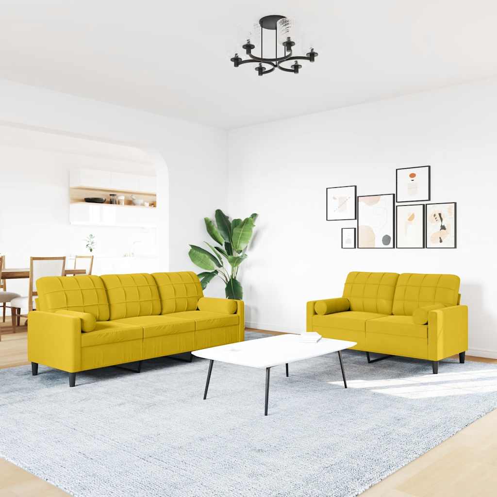 Set di Divani 2 pz con Cuscini e Rinforzi Giallo in Velluto | homemem39