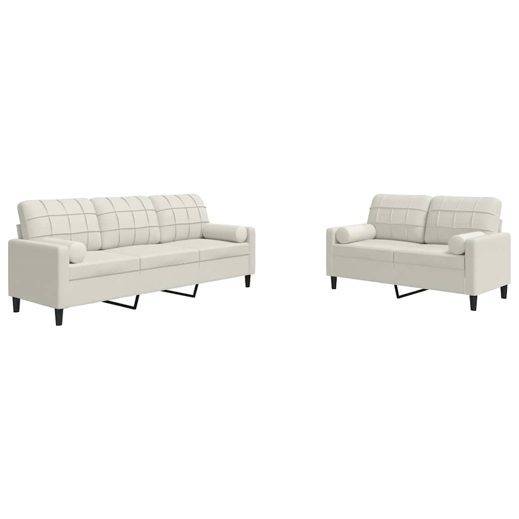 Set di Divani 2 pz con Cuscini e Rinforzi Crema in Velluto