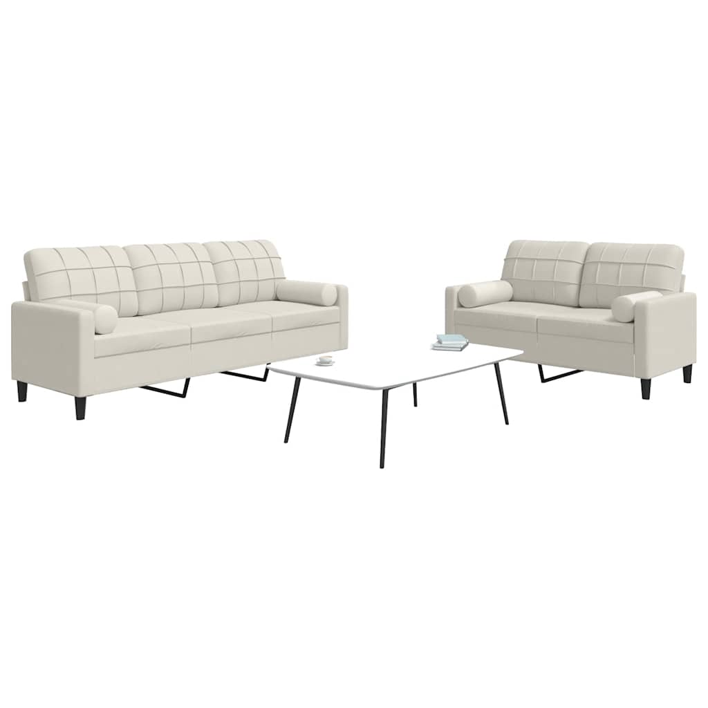 Set di Divani 2 pz con Cuscini e Rinforzi Crema in Velluto