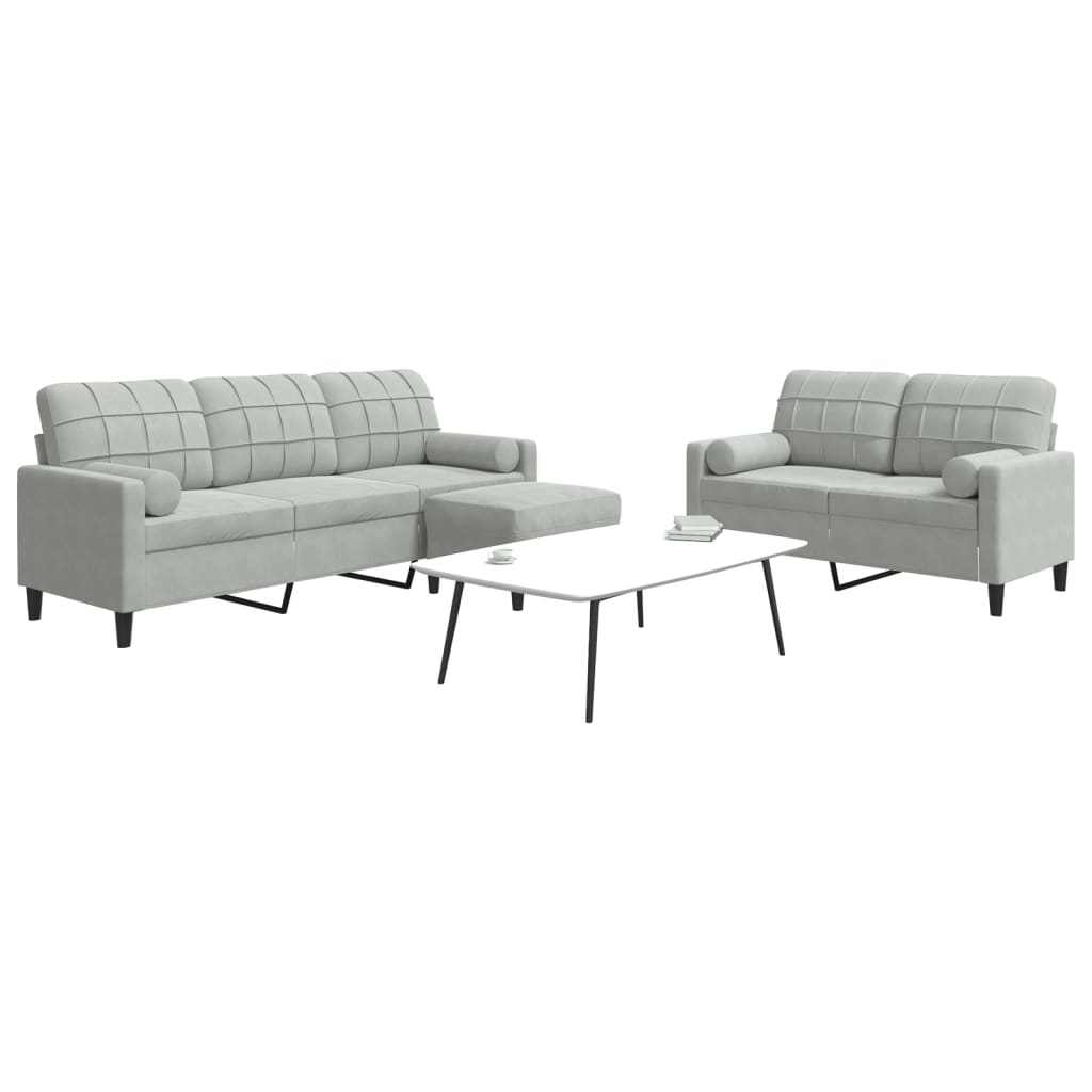 Set di Divani 3 pz con Cuscini e Rinforzi Grigio Chiaro Velluto | homemem39