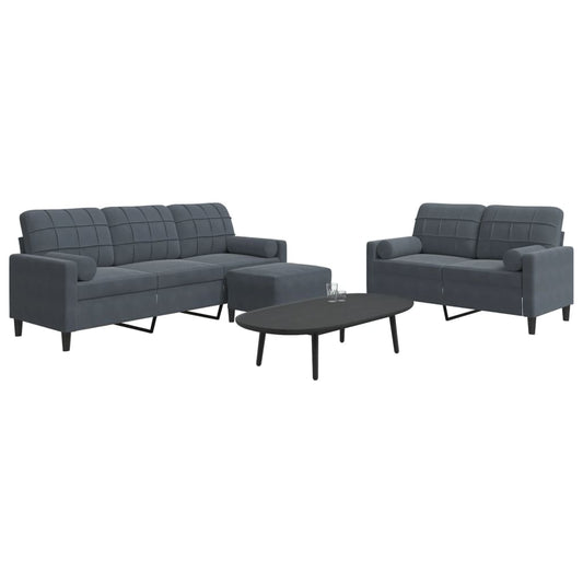 Set di Divani 3 pz con Cuscini e Rinforzi Grigio Scuro Velluto | homemem39