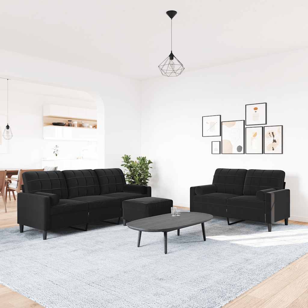 Set di Divani 3 pz con Cuscini e Rinforzi Nero in Velluto | homemem39