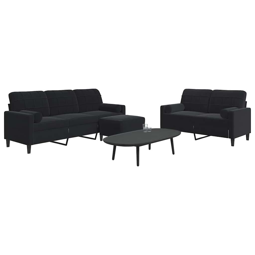 Set di Divani 3 pz con Cuscini e Rinforzi Nero in Velluto | homemem39