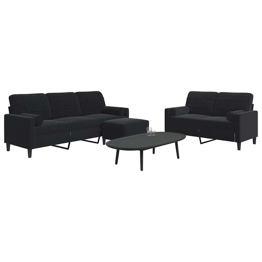 Set di Divani 3 pz con Cuscini e Rinforzi Nero in Velluto | homemem39