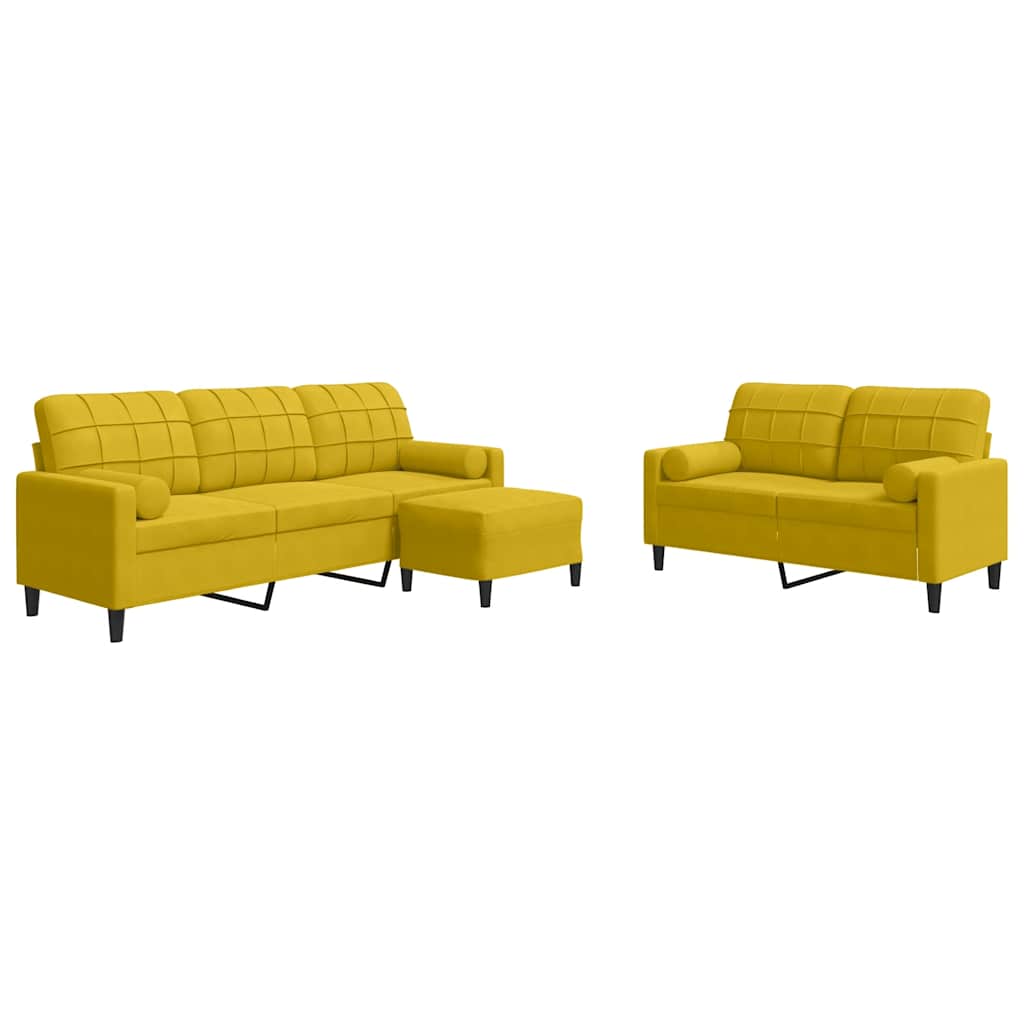 Set di Divani 3 pz con Cuscini e Rinforzi Giallo in Velluto