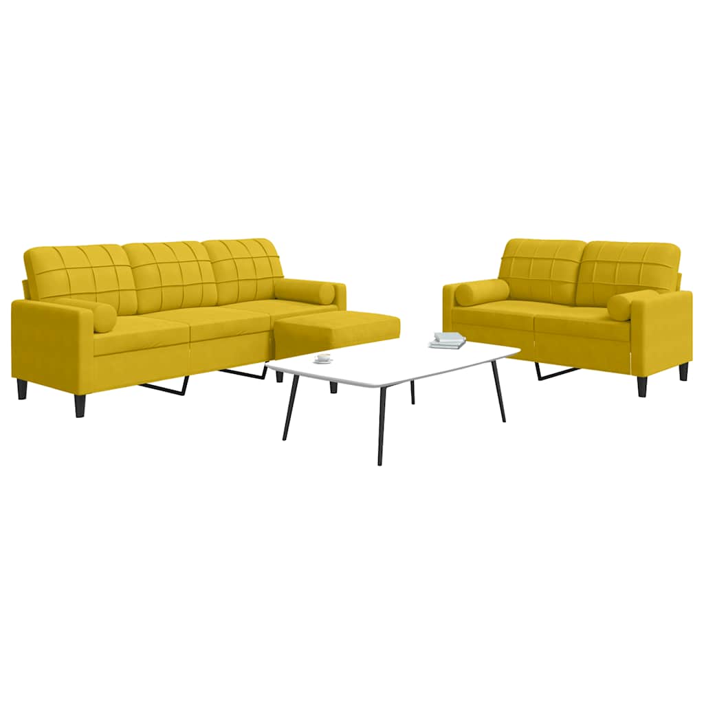 Set di Divani 3 pz con Cuscini e Rinforzi Giallo in Velluto