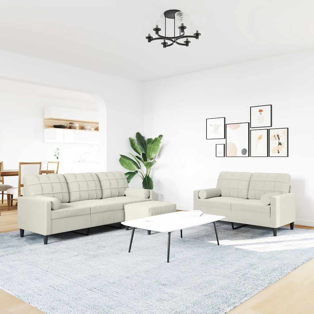 Set di Divani 3 pz con Cuscini e Rinforzi Crema in Velluto | homemem39