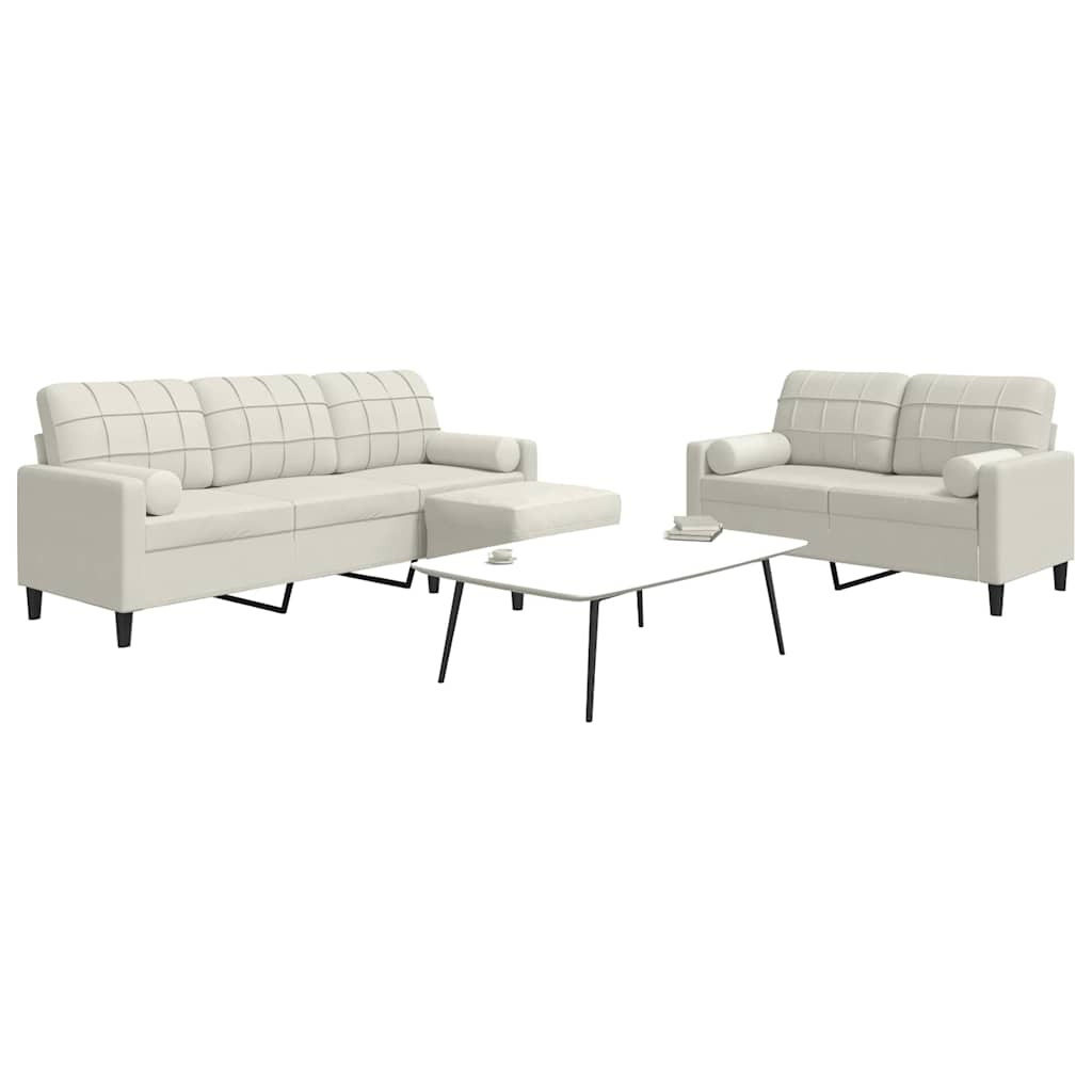 Set di Divani 3 pz con Cuscini e Rinforzi Crema in Velluto | homemem39