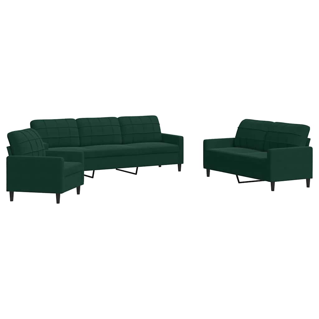 Set di Divani 3 pz con Cuscini Verde scuro in Velluto | homemem39