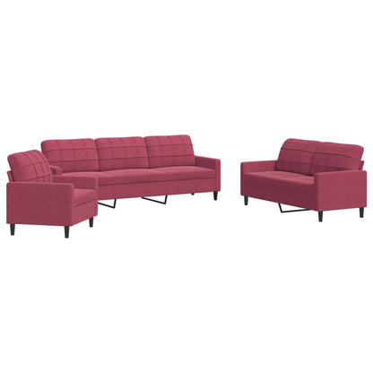 Set di Divani 3 pz con Cuscini Rosso Vino in Velluto | homemem39