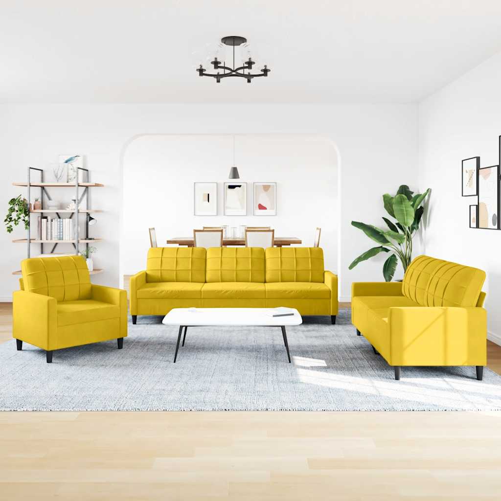 Set di Divani 3 pz con Cuscini giallo in Velluto