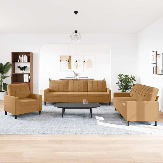 Set di Divani 3 pz con Cuscini Marrone in Velluto | homemem39