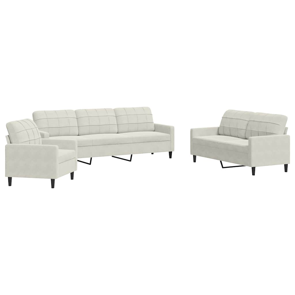 Set di Divani 3 pz con Cuscini Crema in Velluto | homemem39