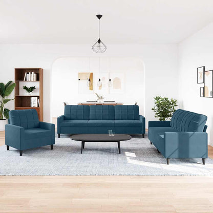 Set di Divani 3 pz con Cuscini Blu in Velluto