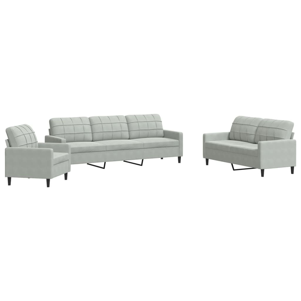 Set di Divani 4 pz con Cuscini Grigio Chiaro in Velluto - homemem39