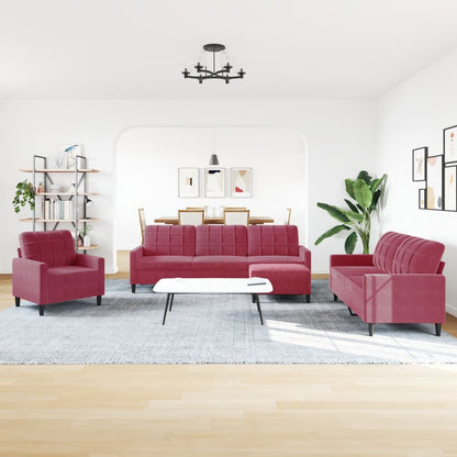 Set di Divani 4 pz con Cuscini Rosso Vino in Velluto | homemem39