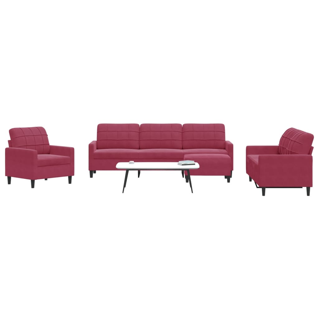 Set di Divani 4 pz con Cuscini Rosso Vino in Velluto | homemem39