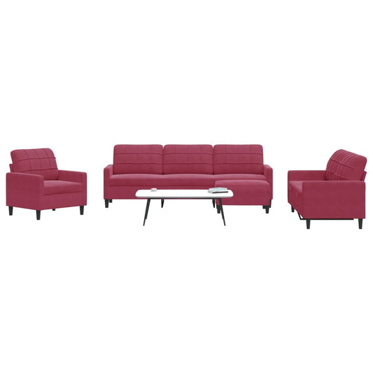 Set di Divani 4 pz con Cuscini Rosso Vino in Velluto | homemem39