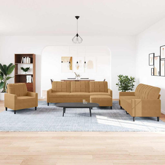 Set di Divani 4 pz con Cuscini Marrone in Velluto | homemem39
