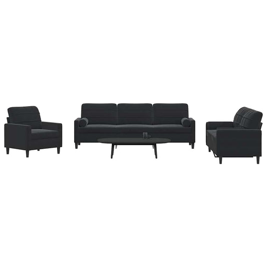 Set di Divani 3 pz con Cuscini e Rinforzi Nero in Velluto | homemem39