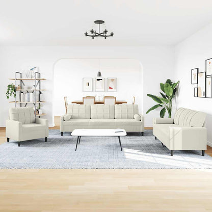 Set di Divani 3 pz con Cuscini e Rinforzi Crema in Velluto