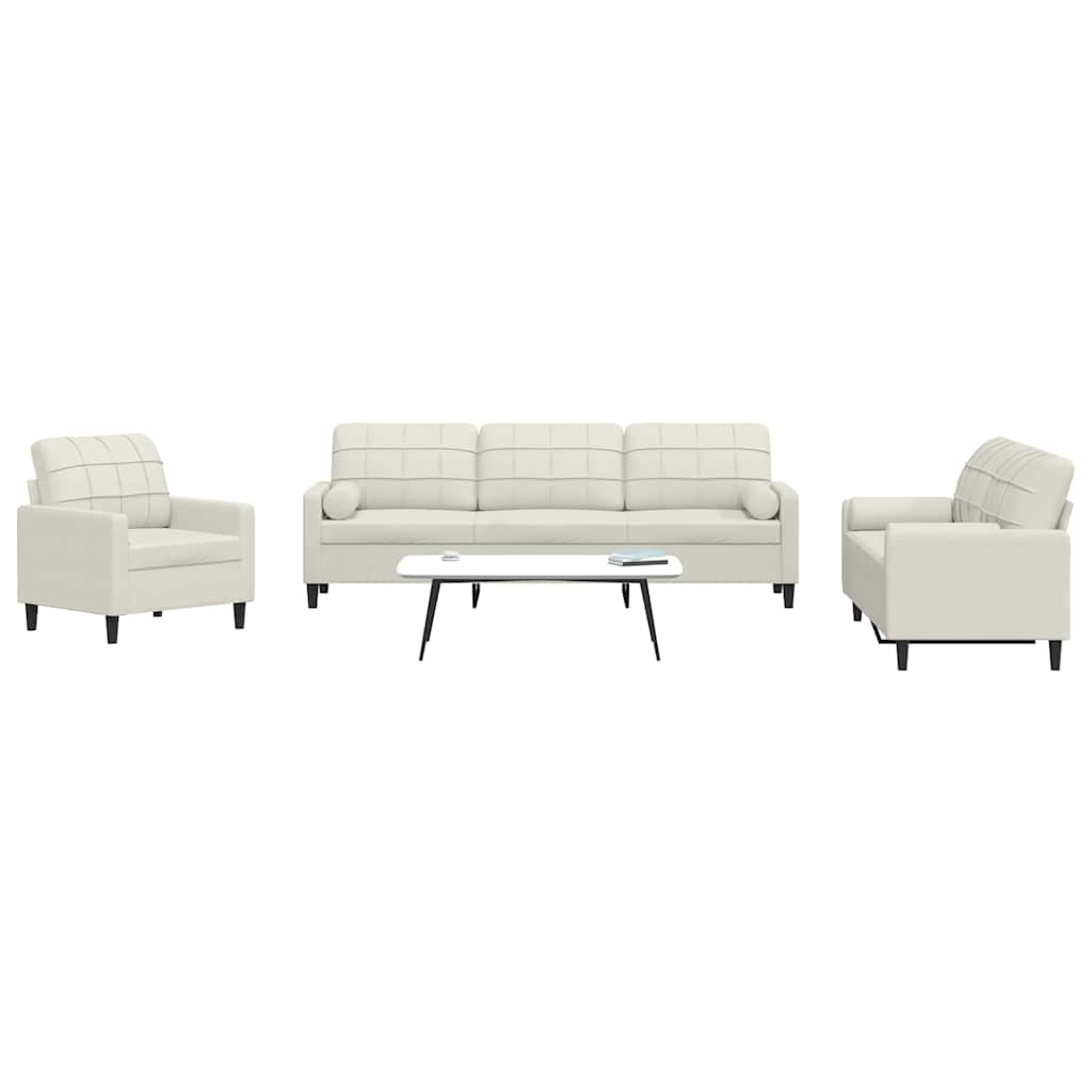 Set di Divani 3 pz con Cuscini e Rinforzi Crema in Velluto